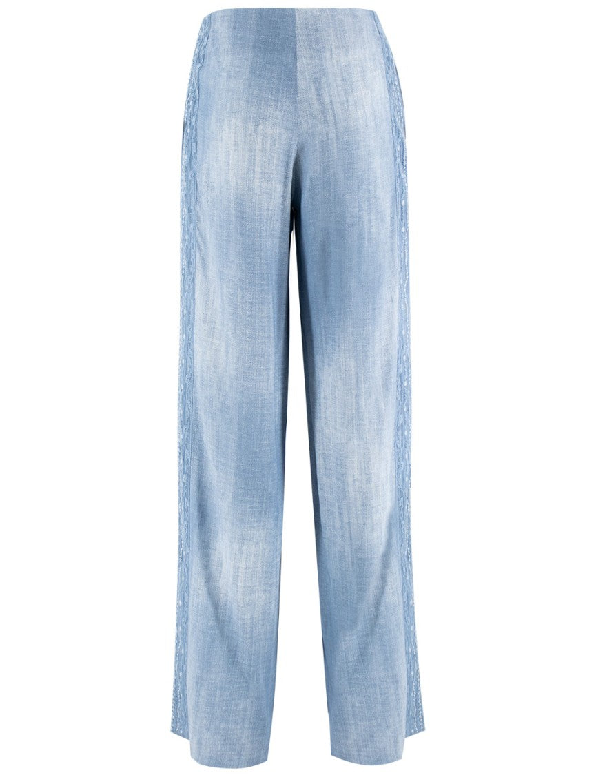 Ermanno Scervino Viscose Trousers With Vintage Jeans Print