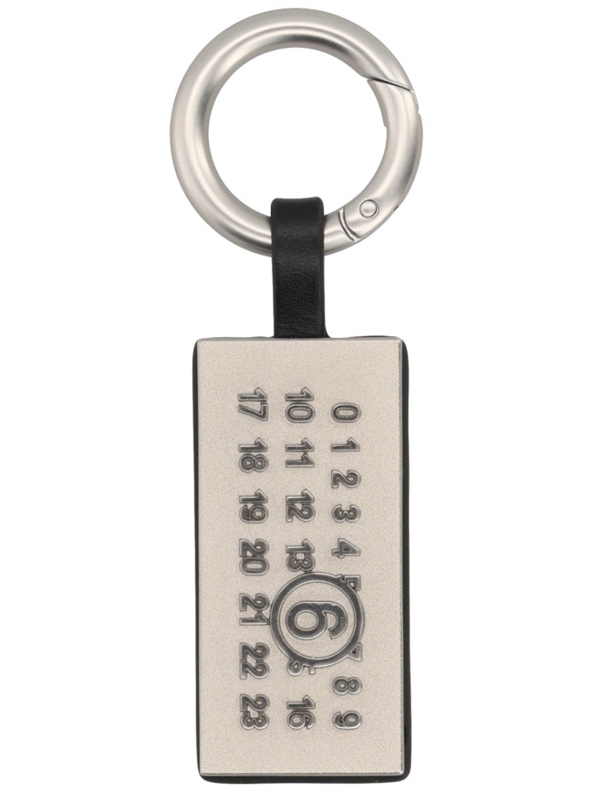 Mm6 By Maison Margiela Silver Numbers Embossed Leather Keychain