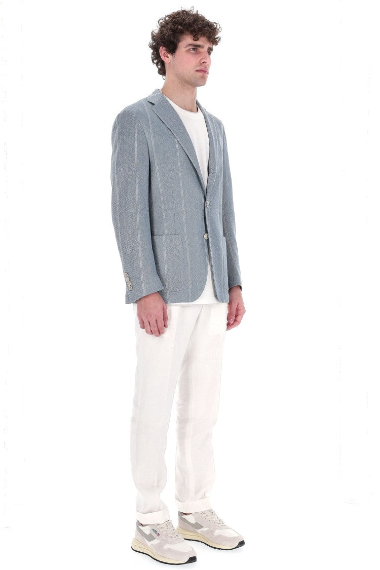 Eleventy Comfort Linen-Cotton Checked Jacket