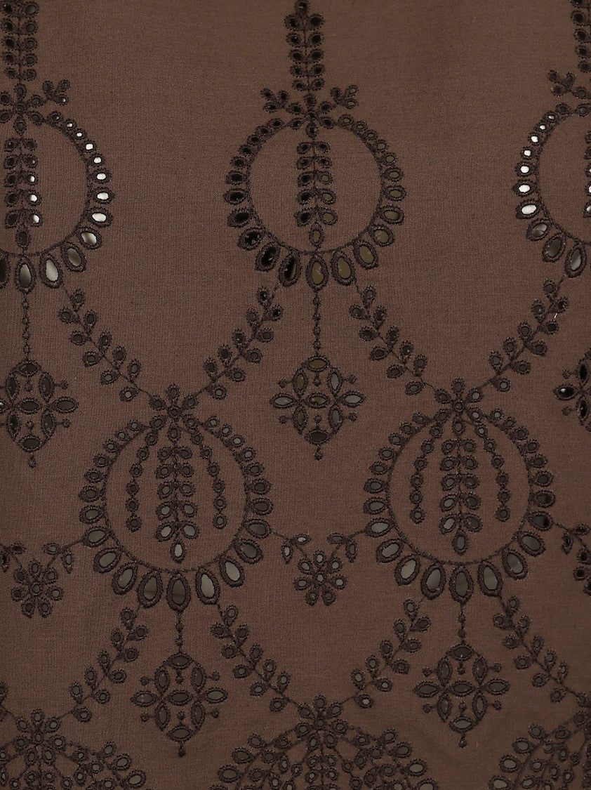 Parosh Brown Cotton Poplin Top With Embroidered Detail