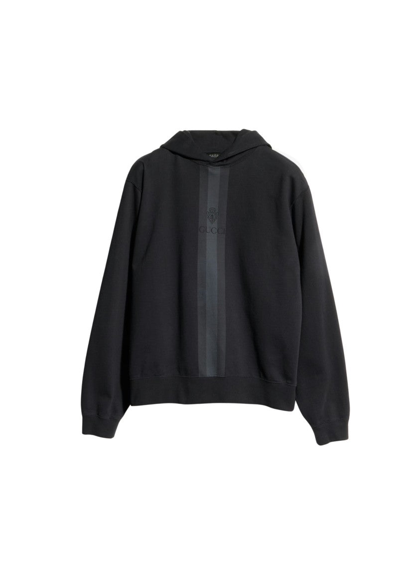 Gucci Black Muted Web Crest Print Cotton Hoodie