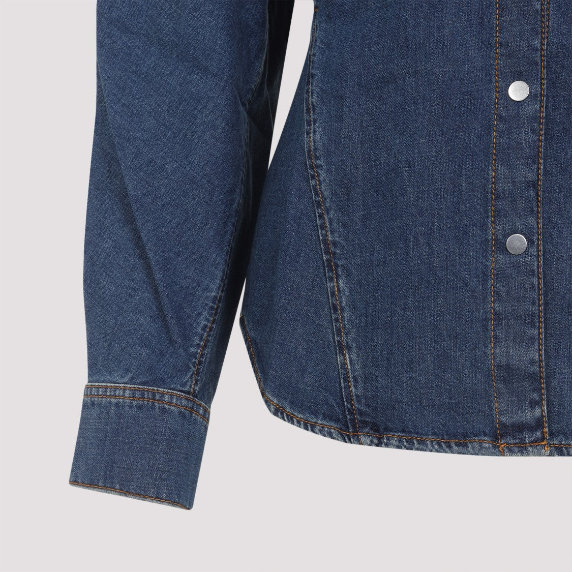 Alaïa Mineral Blue Cotton Curved Shirt With Pointed Collar