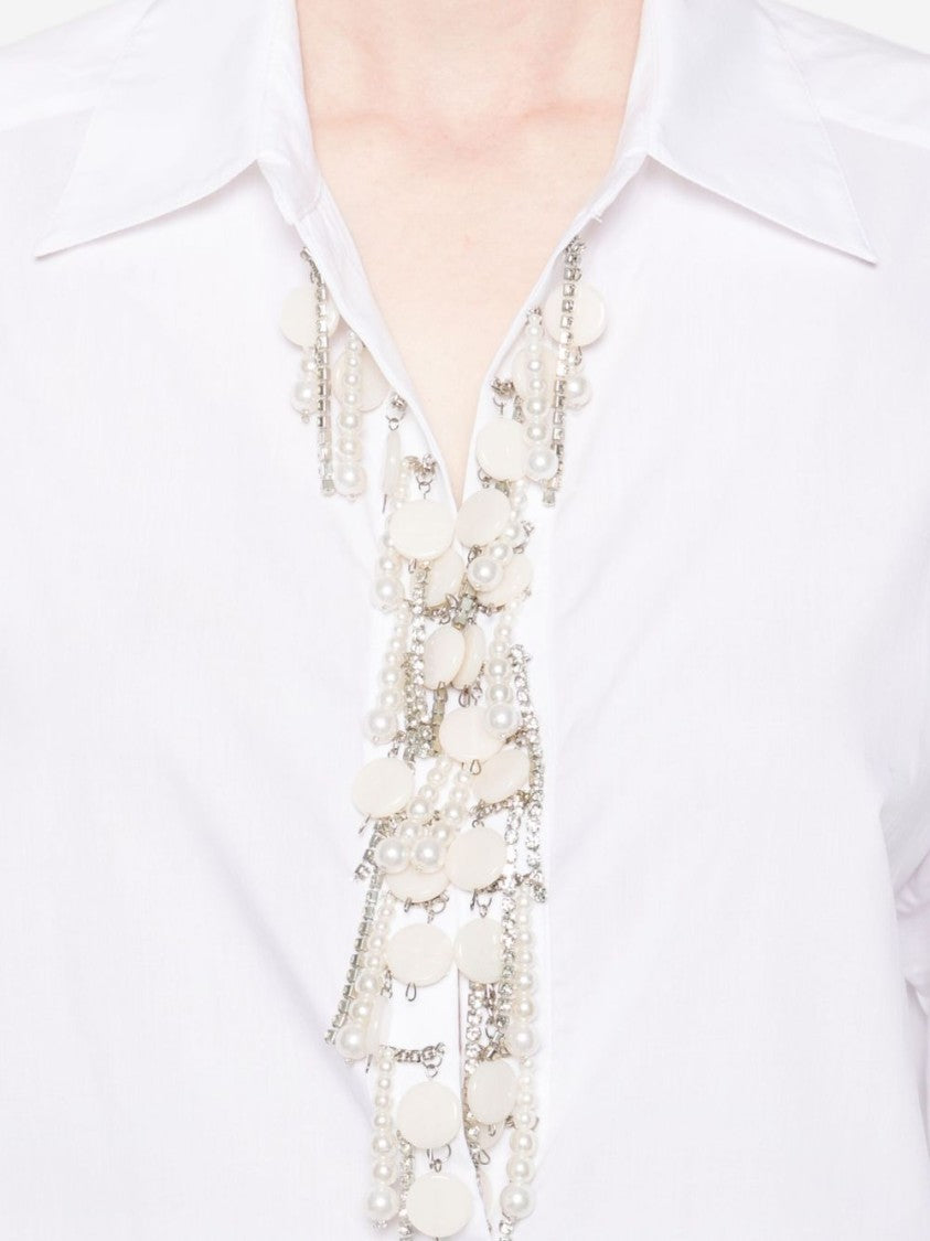 Pinko Loose-Fit White Shirt With Decorative Beads