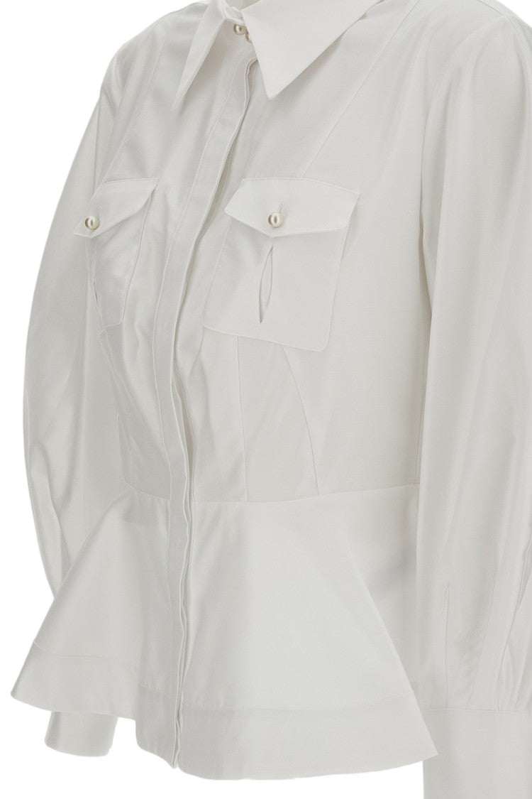 Elisabetta Franchi White Flounce Peplum Cotton Poplin Shirt