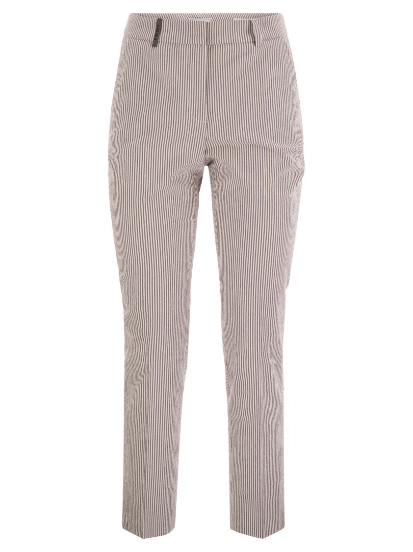Peserico Seersucker Cotton Cigarette Trousers