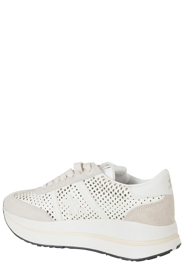 Premiata Beige Bethcoin 8171 White-Logo Leather Sneakers