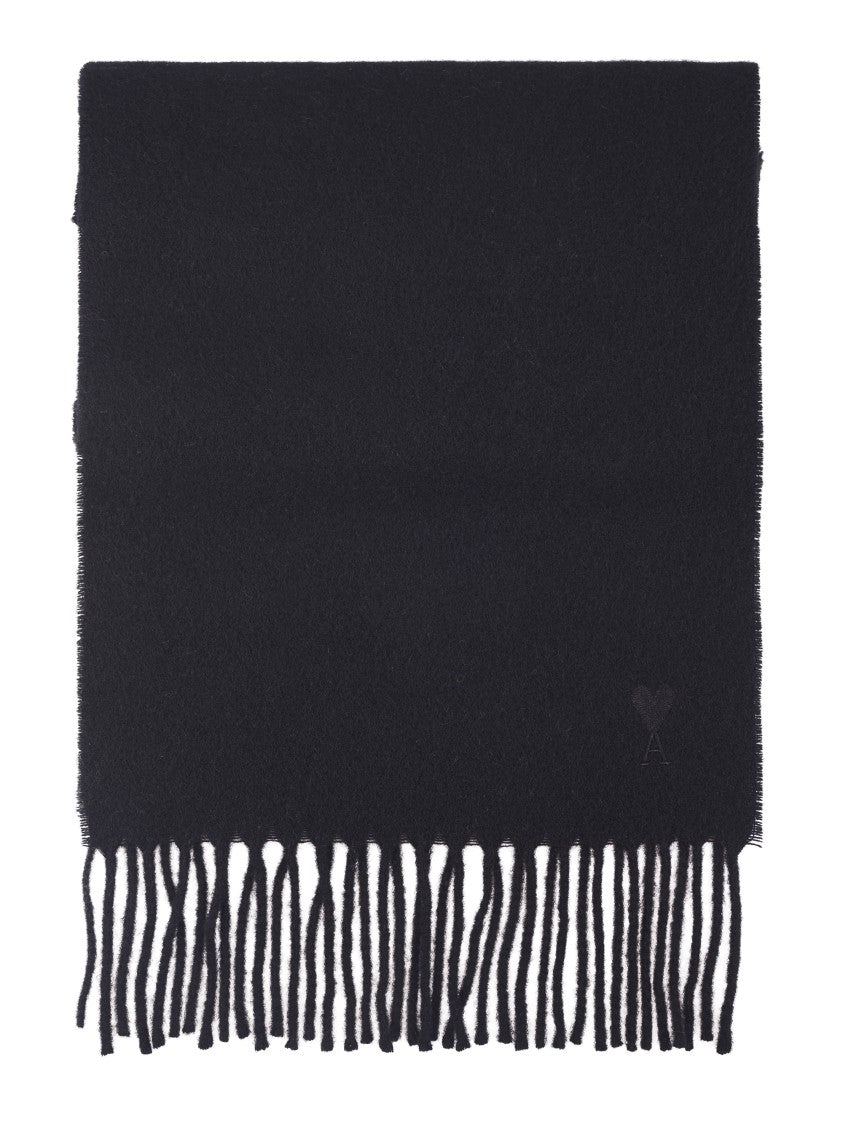 Ami Fringed Black Wool Scarf