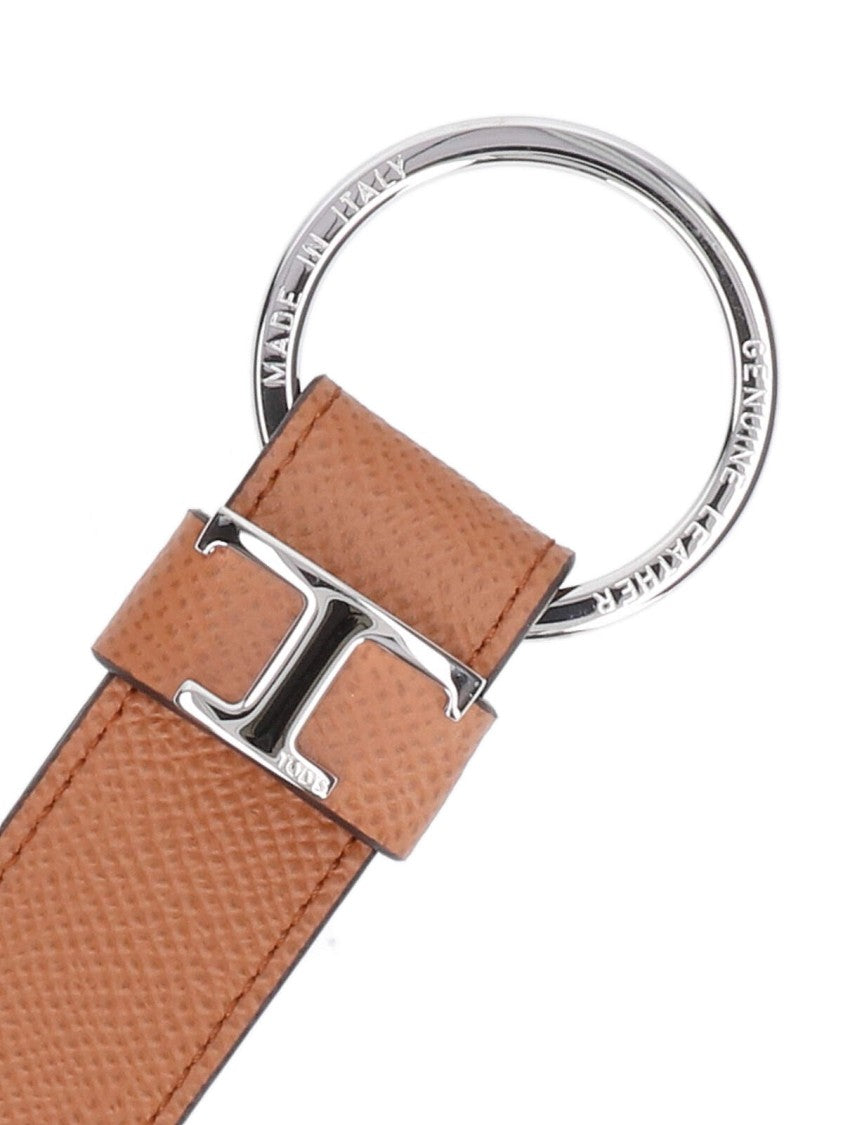 Tod's Textured Brown Leather Keychain