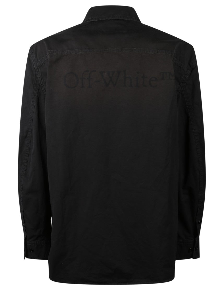 Off-White Black Button-Up Shirt With Classic Collar And Structured Silhouette