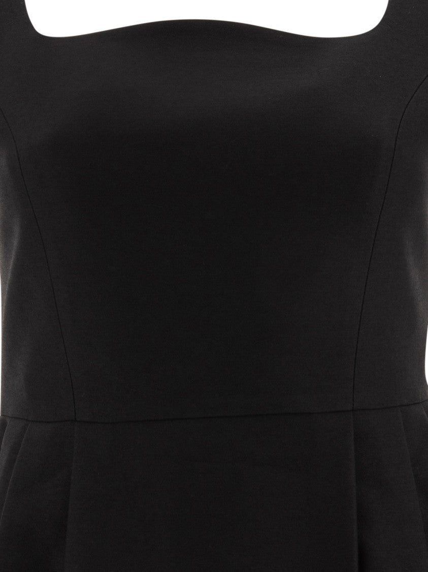 Sandbeige Sleeveless Black Wool And Silk Dress
