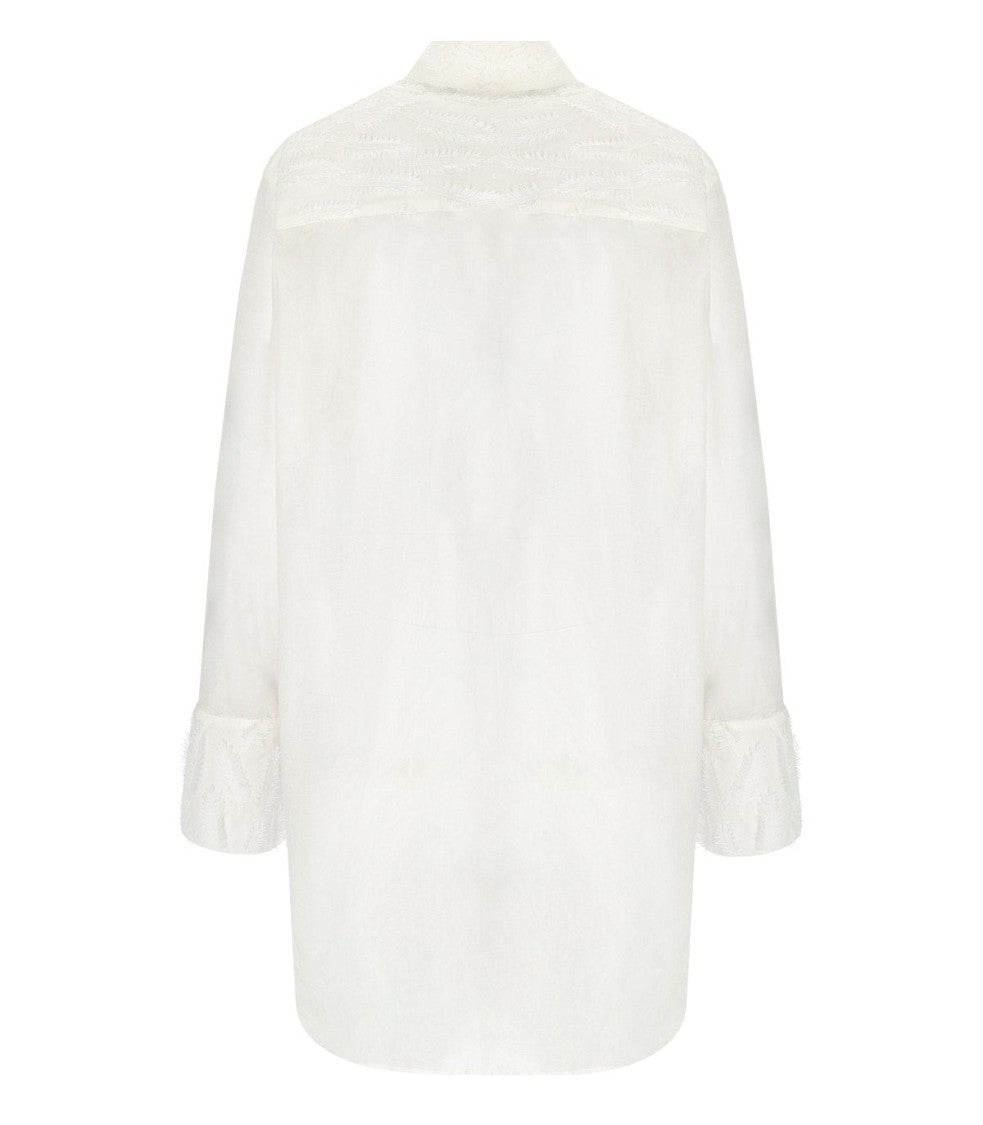 Federica Tosi Embroidered Fringe White Shirt With Leaf Motif
