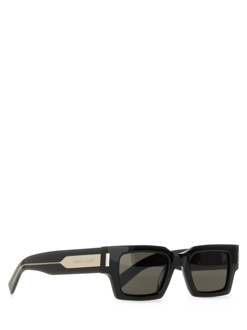 Saint Laurent Rectangular Sunglasses With Glossy Black Acetate Frame