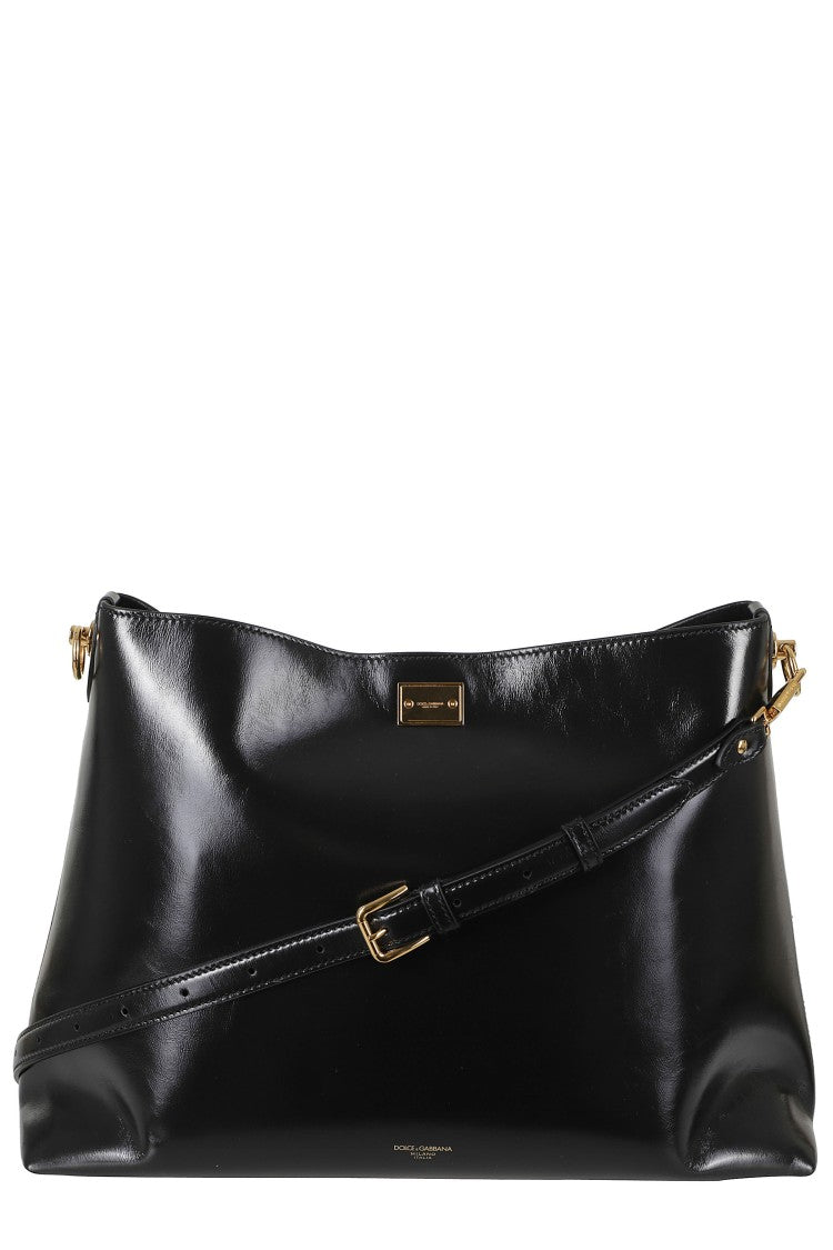 Dolce & Gabbana Black Vit Tumbled Tuck-In Leather Handbag