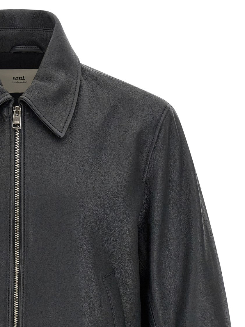 Ami Smooth Lambskin Bomber Jacket