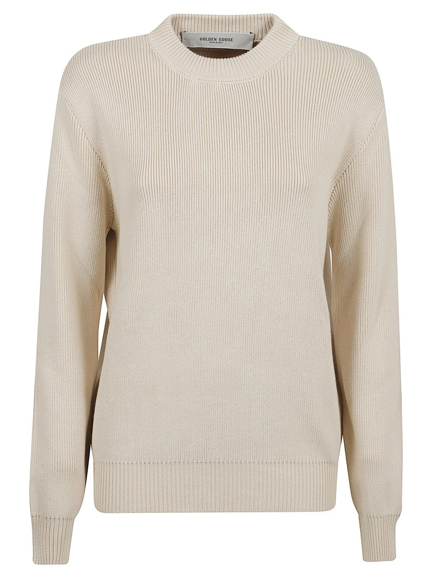 Golden Goose Cream Ribbed Knit Sweater With Textured Back Detail