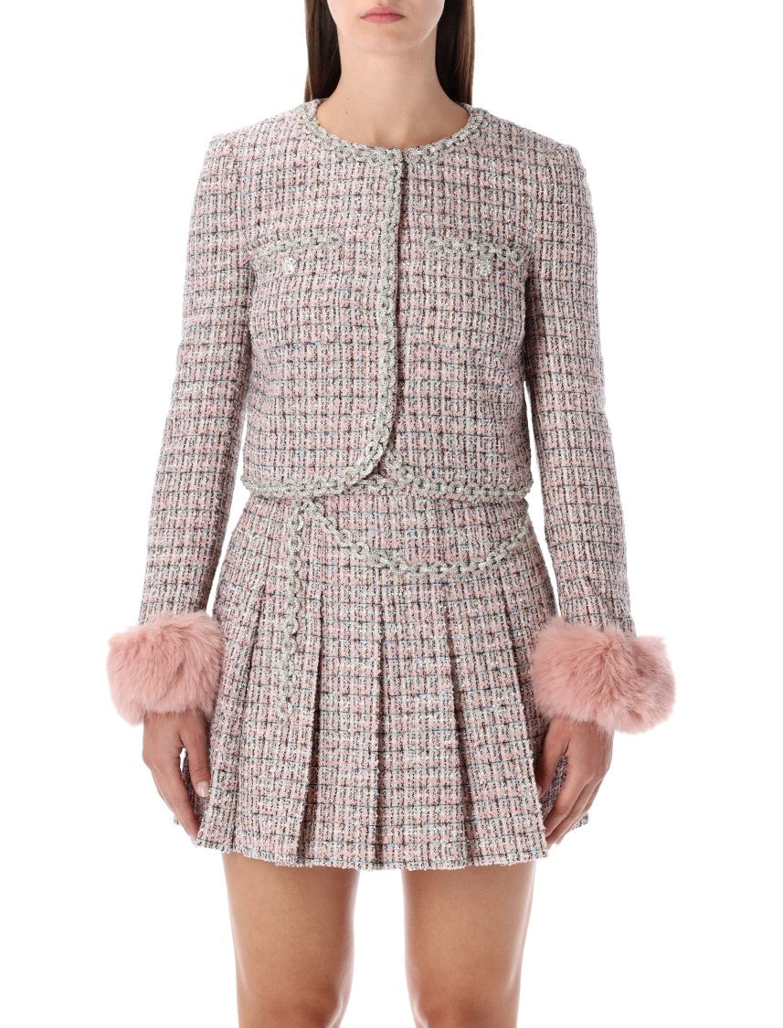 Self-Portrait Bouclé Jacket With Faux Fur Cuffs