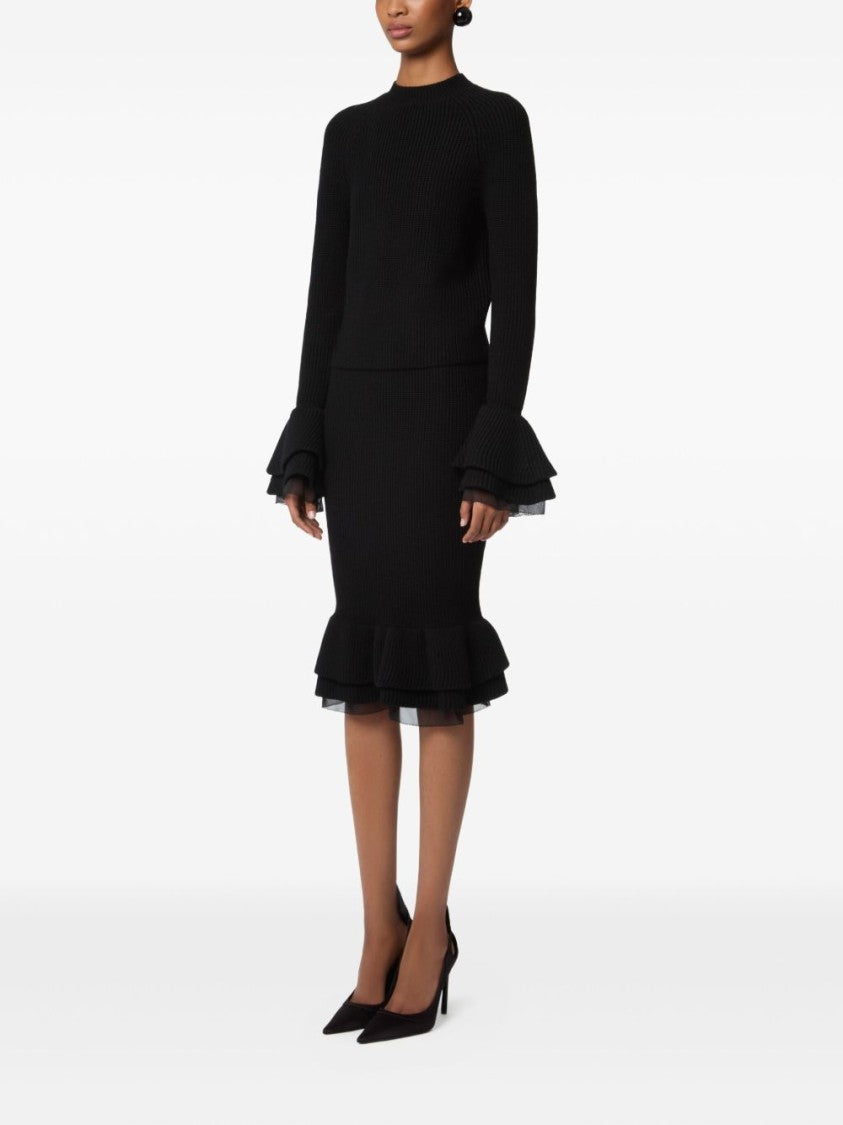 Nina Ricci Black Wool Knit Midi Skirt