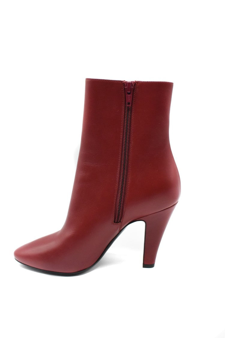 Saint Laurent Red Leather Pointed Square Toe Cone Heel Boots