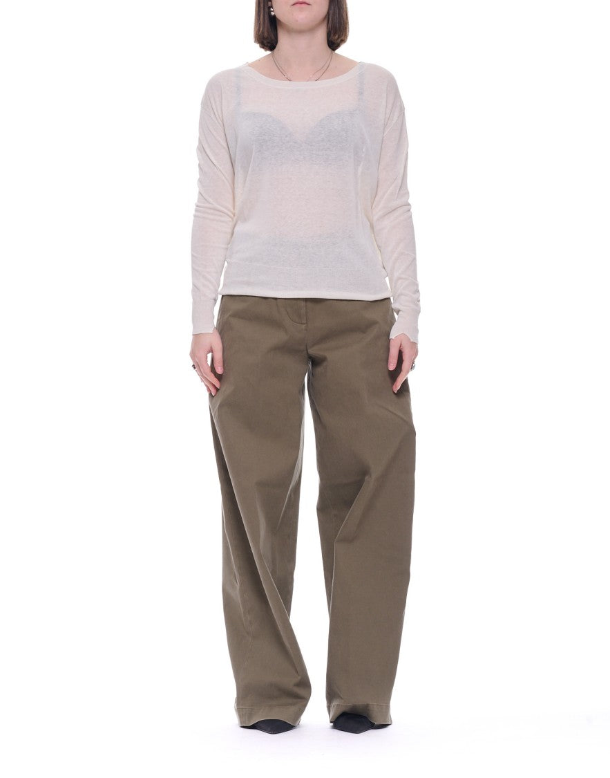 Hira Cream Boat-Neck Silk Linen Blend Sweater