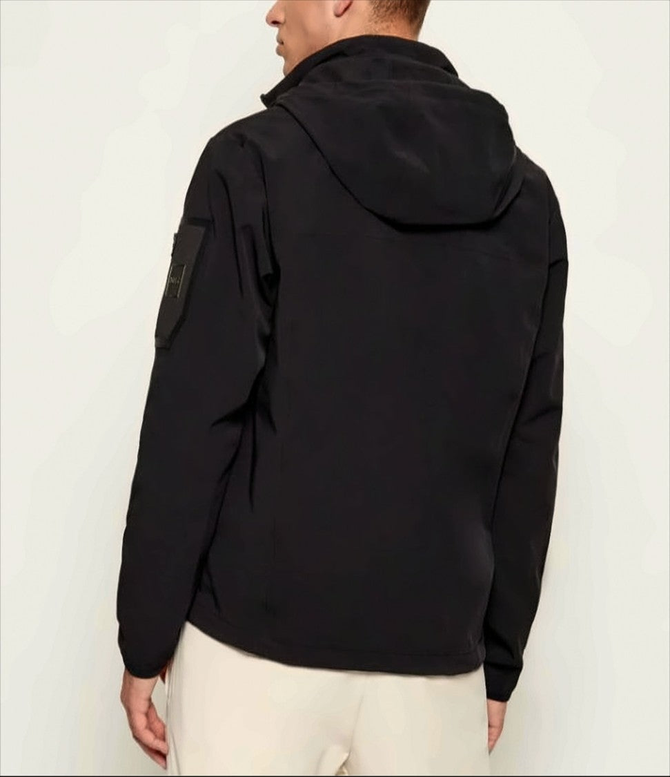 Boss Minimalistic Black Hooded Jacket With Snap Buttons