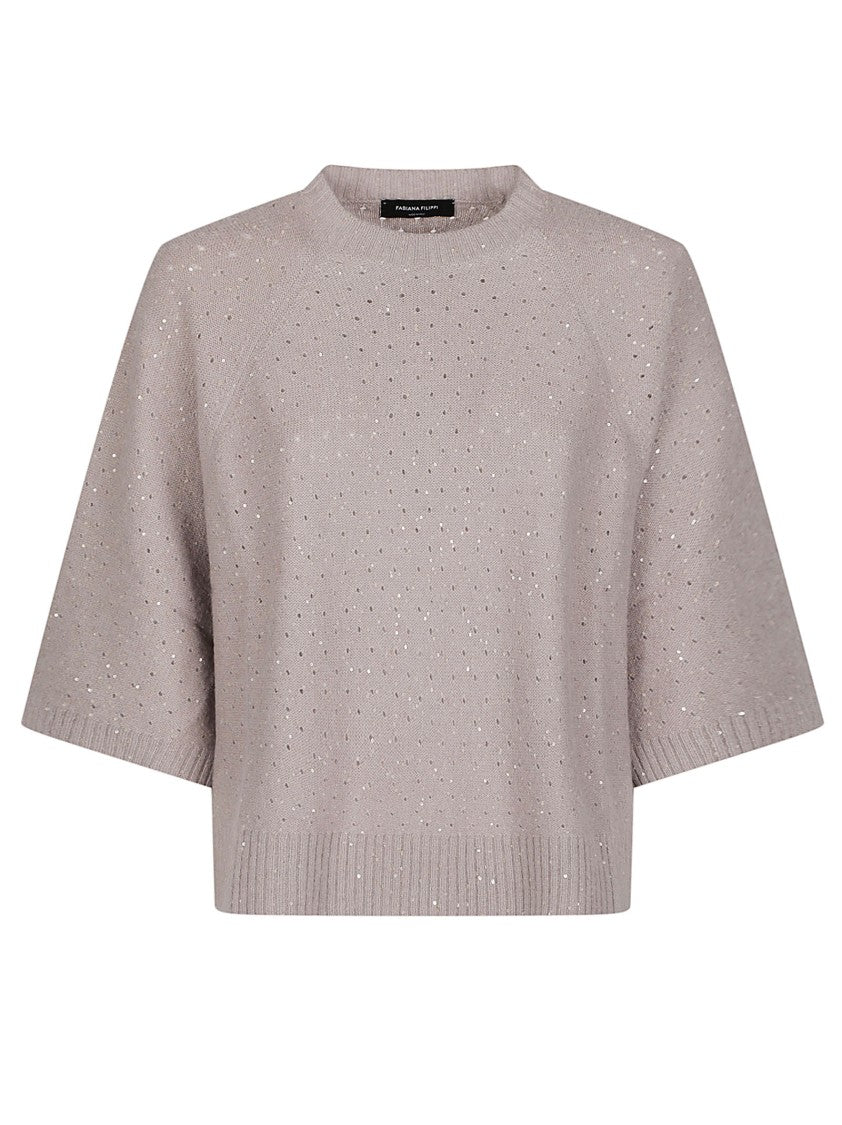 Fabiana Filippi Round Neck Cropped Perforated Virgin Wool-Blend Sweater