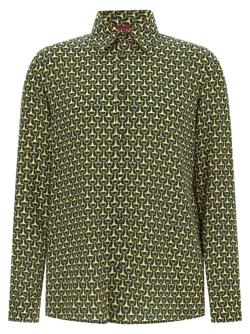 Gucci Horsebit Print Silk Shirt With Pointed Collar And Button Closure