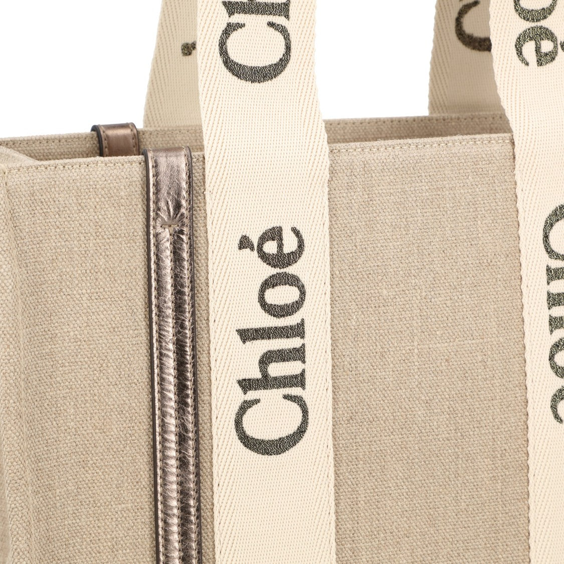 Chloé Woody Tote Bag In Linen & Leather