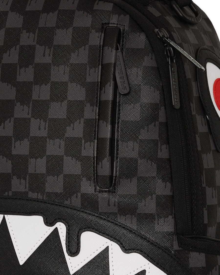 Sprayground Black Checkerboard Backpack With Shark Graphic