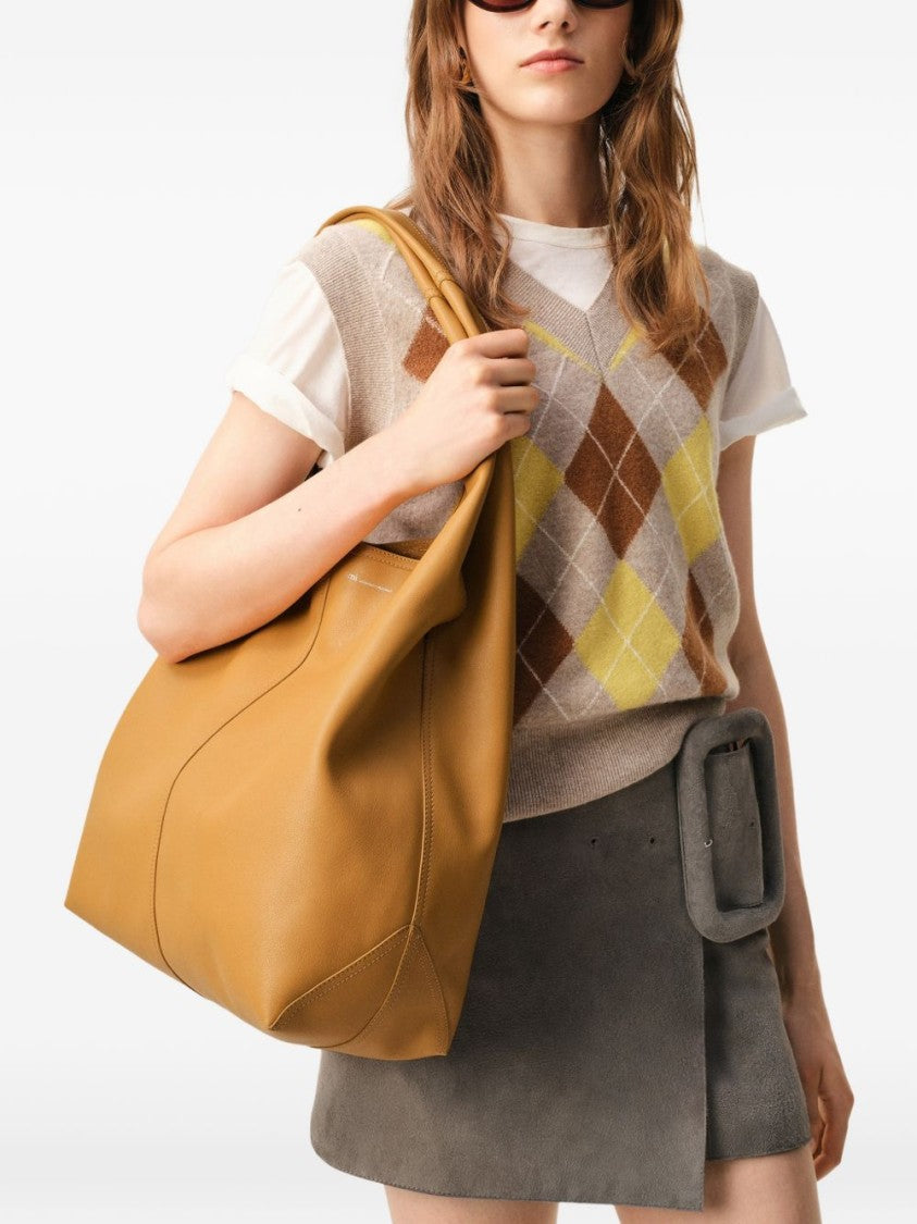 Ami Paris Honey Leather Embossed Logo Shoulder Bag