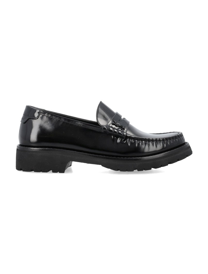 Saint Laurent Polished Black Leather Penny Loafers