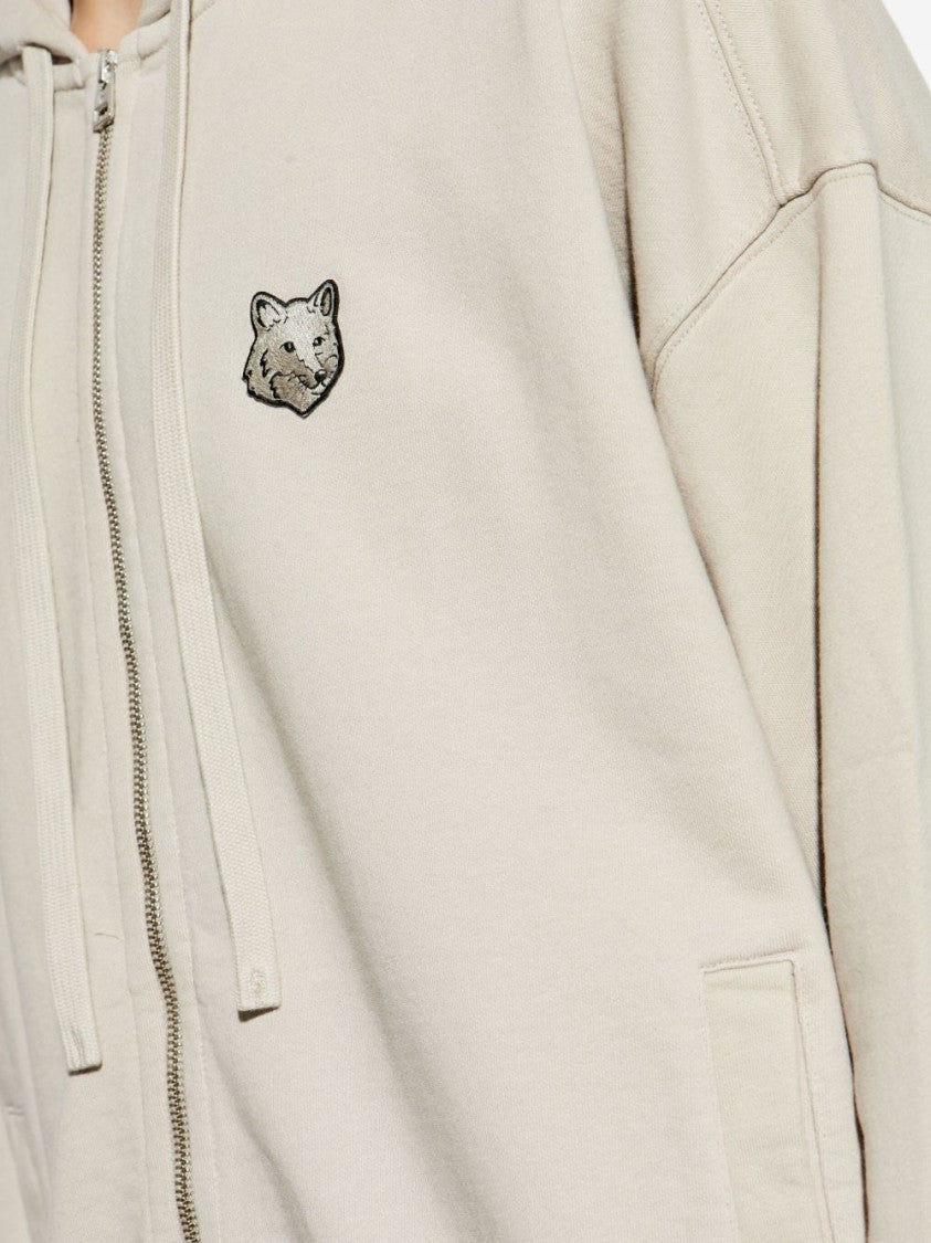 Maison Kitsuné Beige Hoodie With Front Zip Fastening