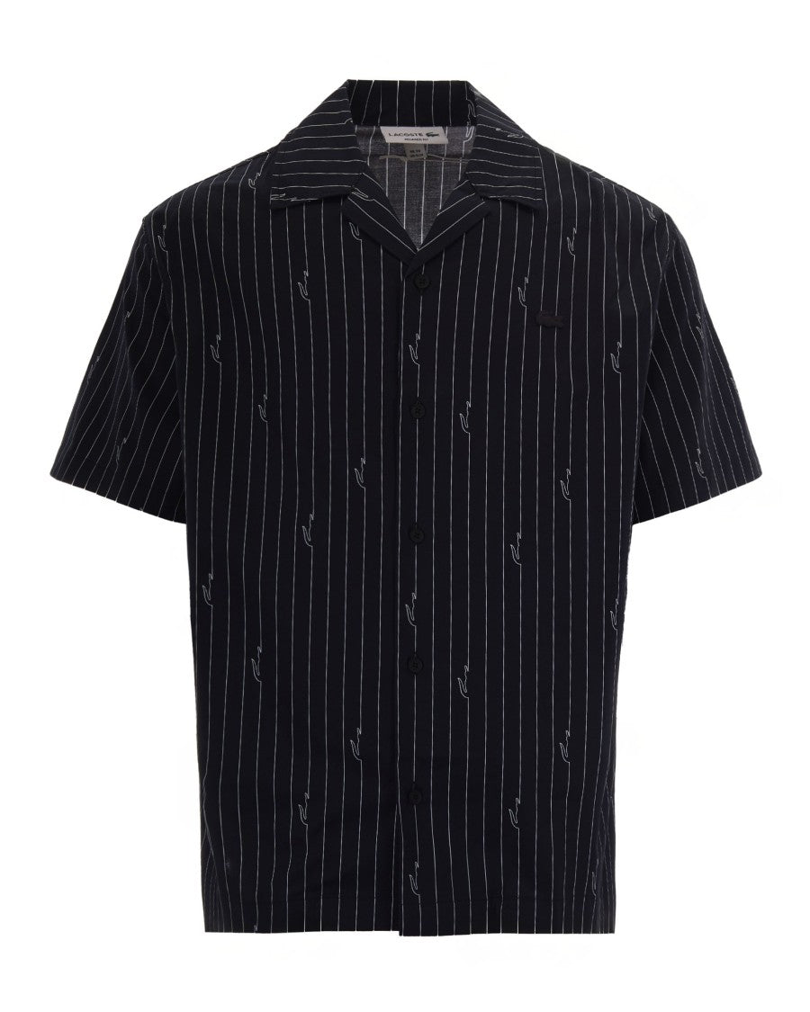 Lacoste Boxy Black Twill Shirt With Crocodile Print