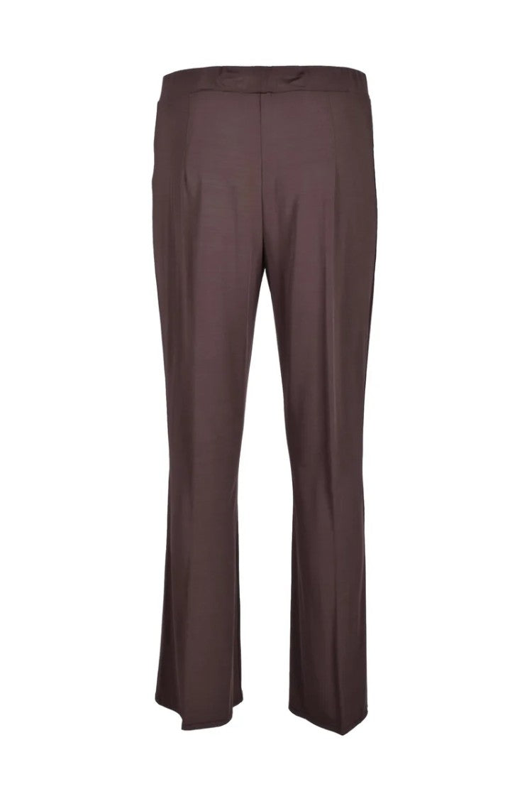 1-One Brown Viscose Stretch Trousers With Straight-Leg Cut
