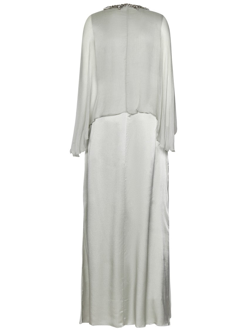 Amen Long Grey Silk Blend Satin Dress