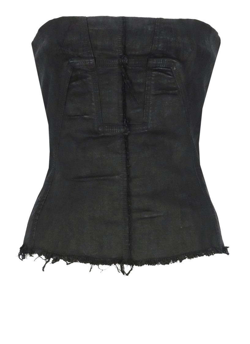 Drkshdw By Rick Owens Black Bustinier Zip Strapless Top