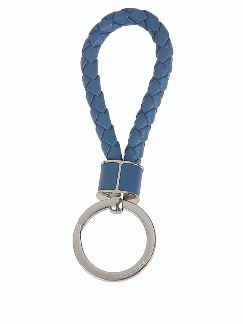 Bottega Veneta Intricate Braided Lambskin Leather Keyring With Polished Metal Ring