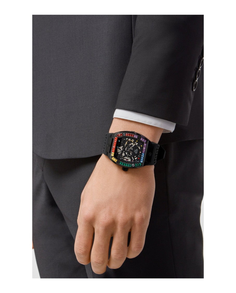 Philipp Plein Bold Black Skeleton Automatic Watch With Preciosa Crystals