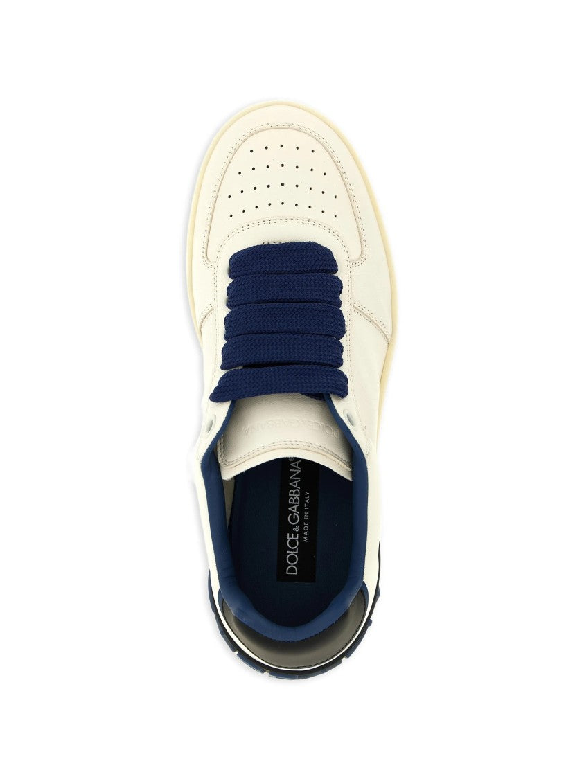 Dolce & Gabbana Beige Low-Top Perforated Leather Logo Sneakers