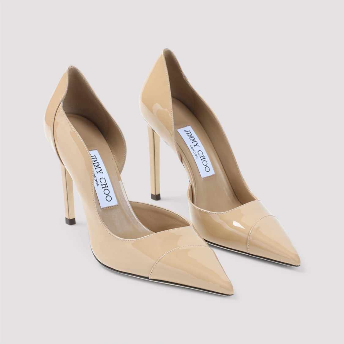 Jimmy Choo Chain Beige Patent Leather Brigitte 100 Pumps