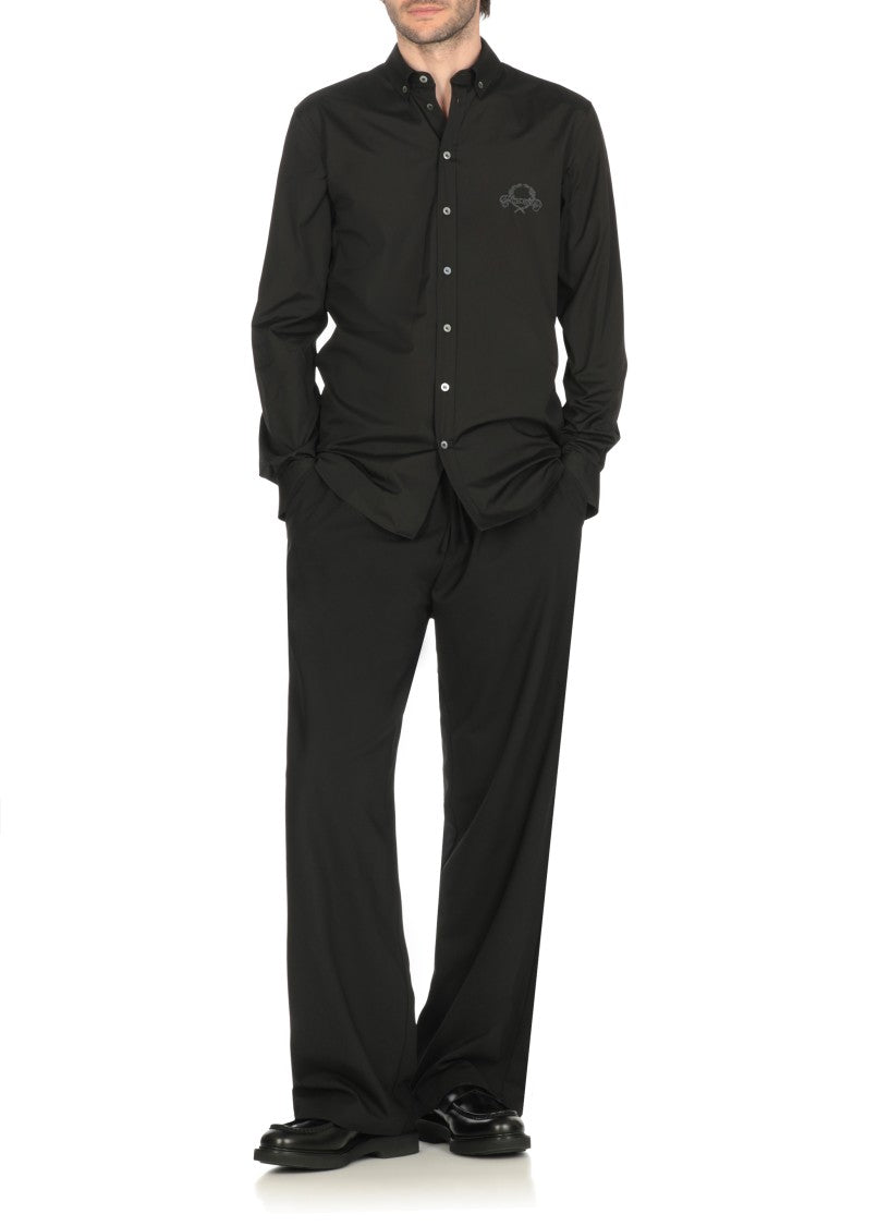 Moschino Black Cotton Shirt With Embroidered Logo