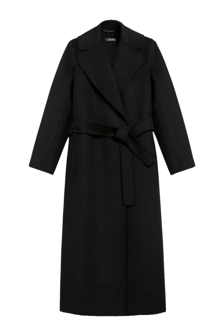 Max Mara Black Poldo Belted Wrap Wool Coat