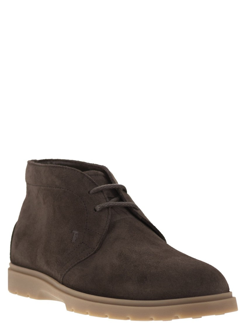 Tod's Rich Suede Ankle Boots With Embossed Monogram