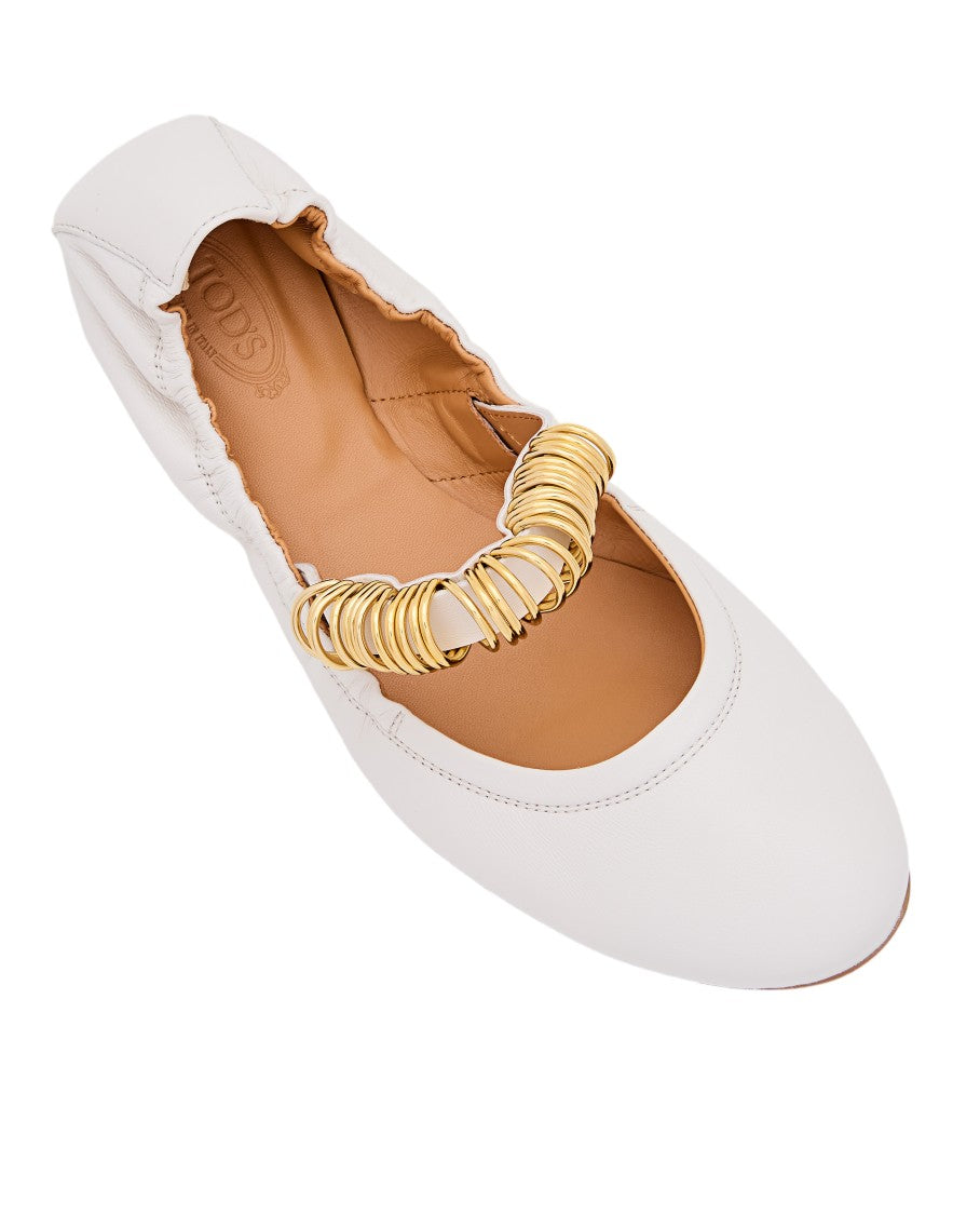 Tod's Leather Ballerinas With Decorative Strap And Gold-Tone Rings