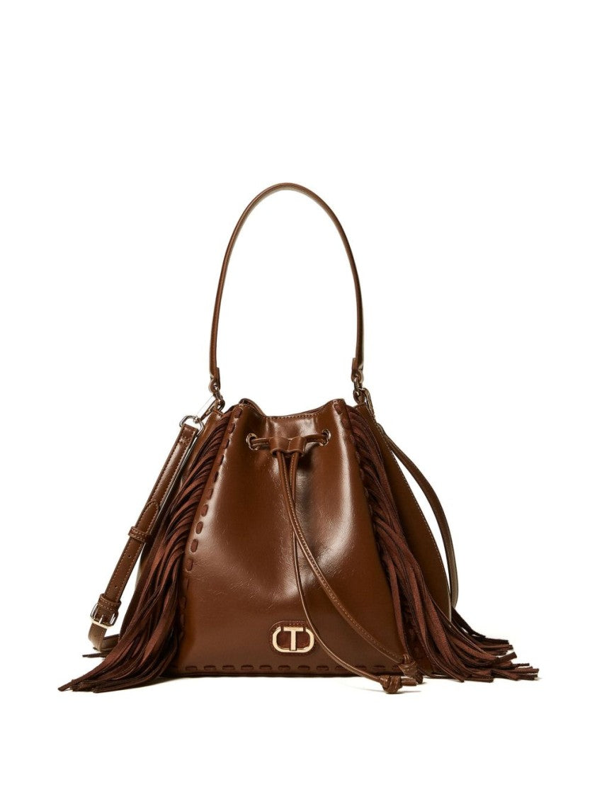 Twin-Set Medium Bucket Bag With Fringe Details
