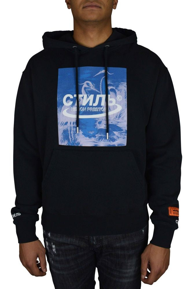 Heron Preston Cotton Hoodie With Blue Pelican Graphics