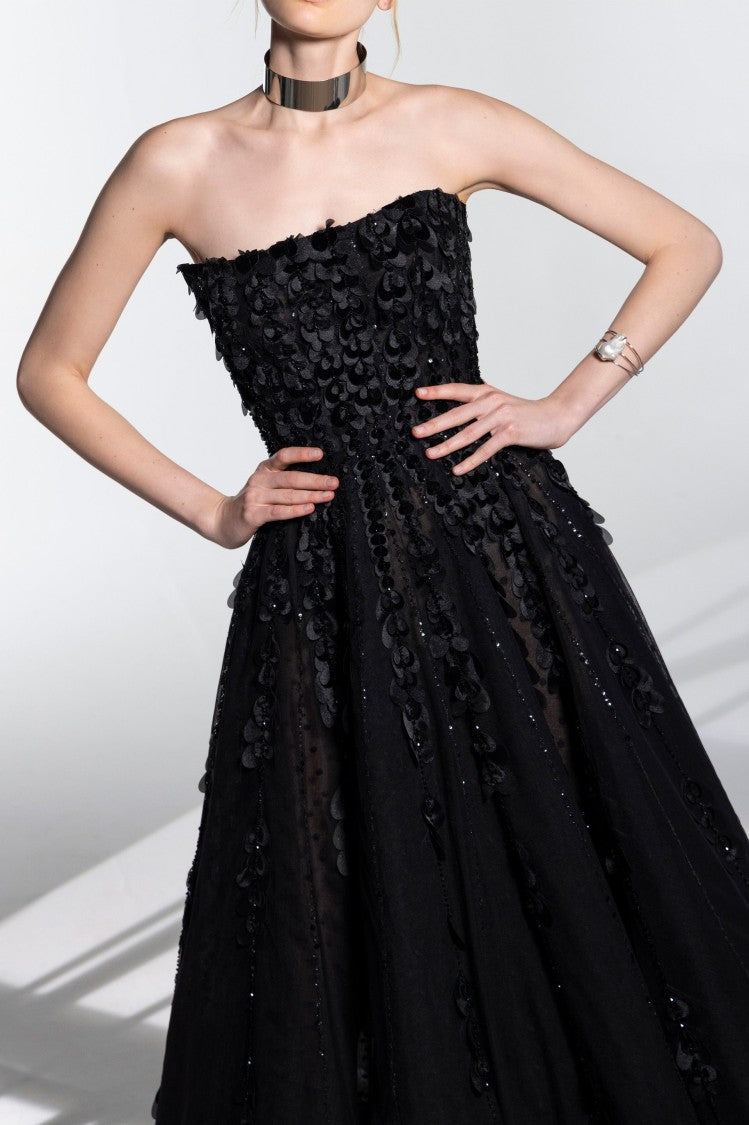 Saiid Kobeisy Beaded Tulle Dress With Velvet Hearts