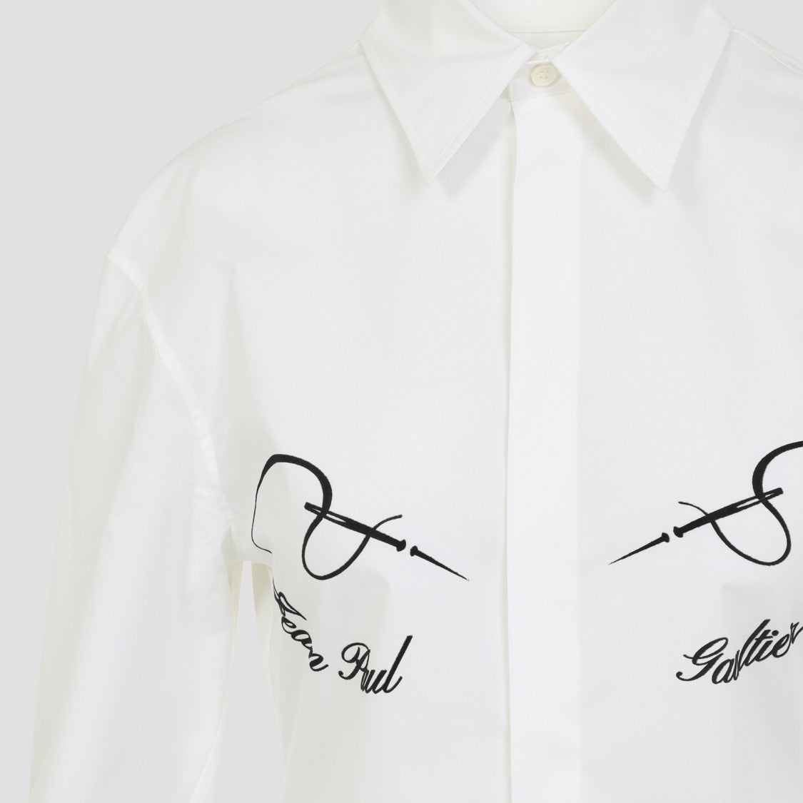 Jean Paul Gaultier Needless Flock White Cotton Shirt With Graphic Detailing
