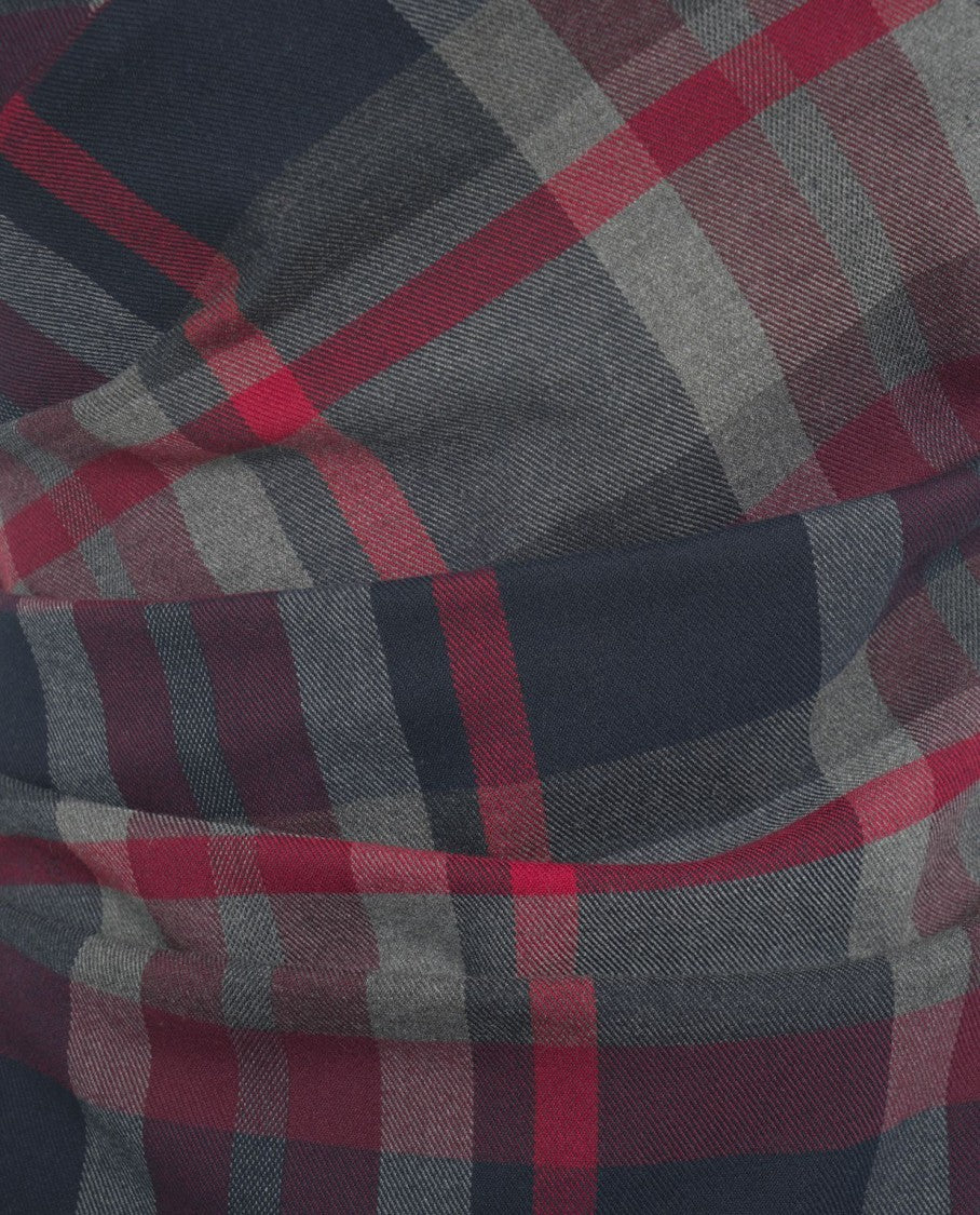 Ottod'ame Strapless Midi Dress With Draped Bodice And Classic Check Pattern