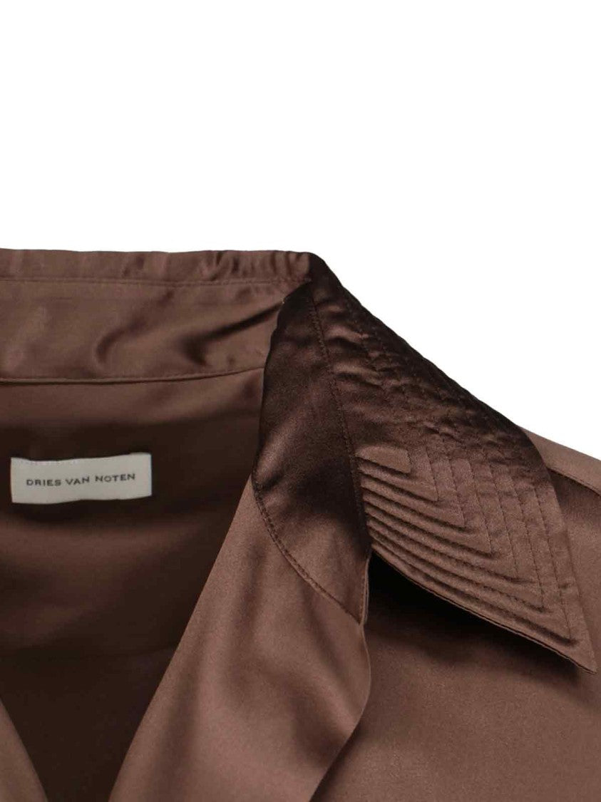 Dries Van Noten Draped Silk Blend Shirt – Brown