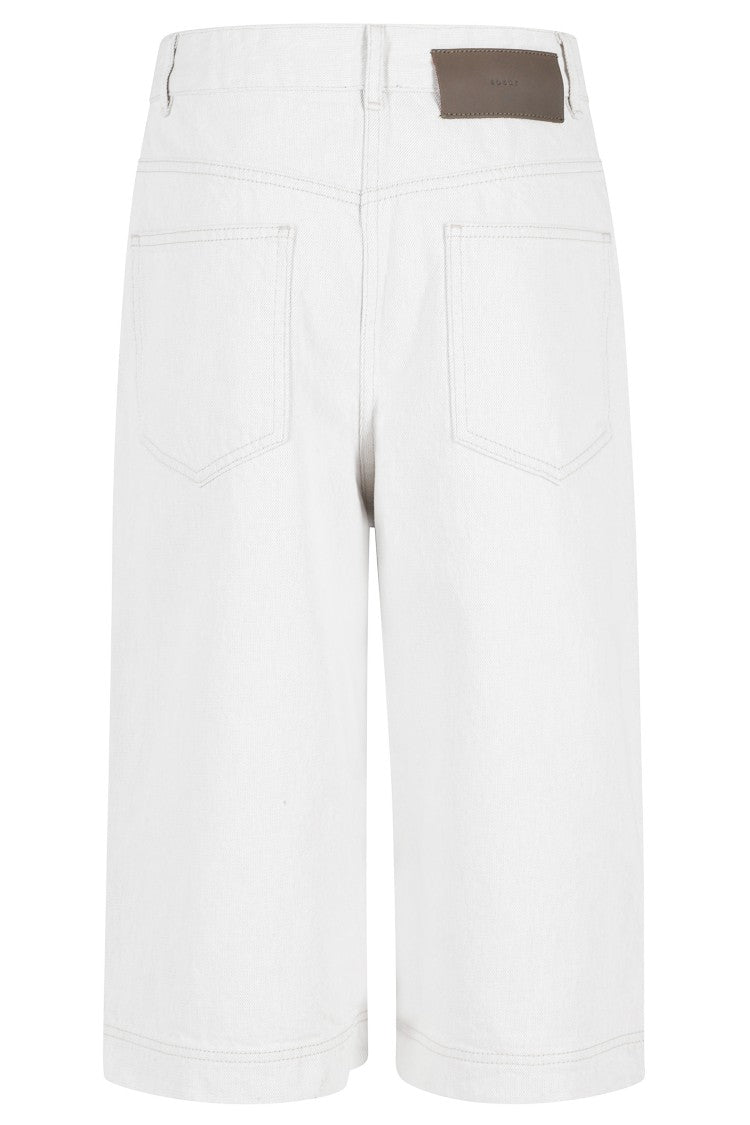 Soeur White Francis Leather-Patch Organic Cotton Denim Shorts